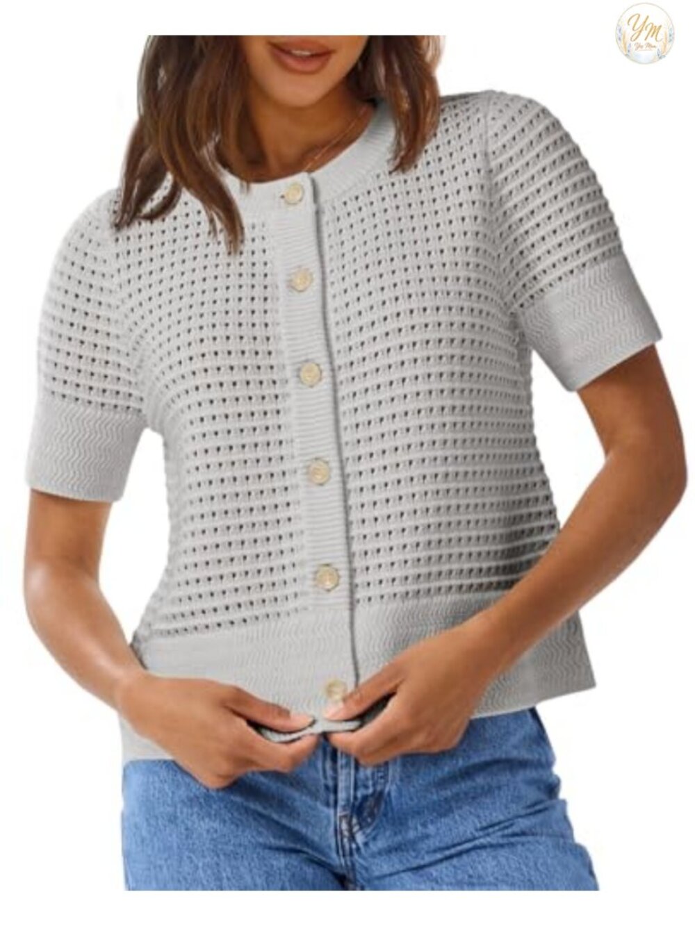 Crochet Short Sleeve Button Down Cardigan Summer Beach Sweater Top
